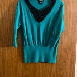 sweater, beaded sweater, emerald green sweater